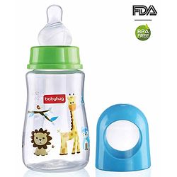 Babyhug Bubble Anti-Colic Sterilizable Feeding Bottle Blue - 125 ml | BPA-Free | Leak-Resistant| Silicone | Mimics Natural Feeding | Spirally Grooved