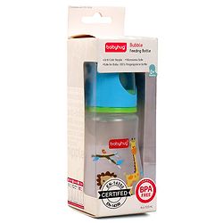 Babyhug Bubble Anti-Colic Sterilizable Feeding Bottle Blue - 125 ml | BPA-Free | Leak-Resistant| Silicone | Mimics Natural Feeding | Spirally Grooved