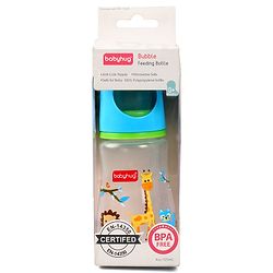 Babyhug Bubble Anti-Colic Sterilizable Feeding Bottle Blue - 125 ml | BPA-Free | Leak-Resistant| Silicone | Mimics Natural Feeding | Spirally Grooved