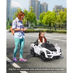 Babyhug Battery Operated Ride On Car with Music & Lights - White| Forward & Reverse Drive| Wide Comfortable Seat| Rechargeable Battery| Remote Control| Pre-loaded Music with USB & AUX