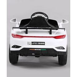 Babyhug Battery Operated Ride On Car with Music & Lights - White| Forward & Reverse Drive| Wide Comfortable Seat| Rechargeable Battery| Remote Control| Pre-loaded Music with USB & AUX