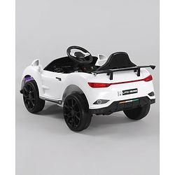 Babyhug Battery Operated Ride On Car with Music & Lights - White| Forward & Reverse Drive| Wide Comfortable Seat| Rechargeable Battery| Remote Control| Pre-loaded Music with USB & AUX