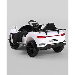 Babyhug Battery Operated Ride On Car with Music & Lights - White| Forward & Reverse Drive| Wide Comfortable Seat| Rechargeable Battery| Remote Control| Pre-loaded Music with USB & AUX