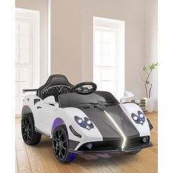 Babyhug Battery Operated Ride On Car with Music & Lights - White & Black