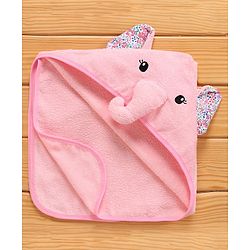 Babyhug Knitted Terry Elephant Hooded Towel - Pink