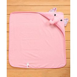 Babyhug Knitted Terry Elephant Hooded Towel - Pink