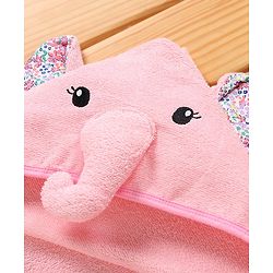 Babyhug Knitted Terry Elephant Hooded Towel - Pink