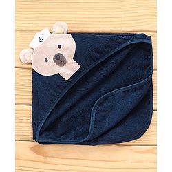 Babyhug  Woven Terry Hooded Towel Bear Embroidery - Blue