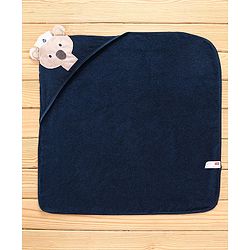 Babyhug  Woven Terry Hooded Towel Bear Embroidery - Blue