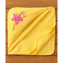 Babyhug Woven Terry Embroidered Hooded Towel Starfish Print - Pink