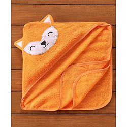 Babyhug Woven Terry Embroidered Hooded Towel Fox Print - Brown