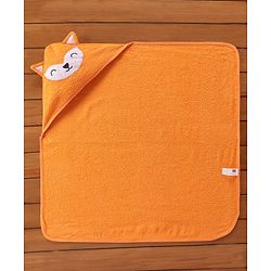 Babyhug Woven Terry Embroidered Hooded Towel Fox Print - Brown