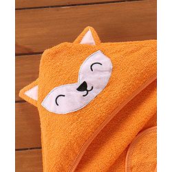 Babyhug Woven Terry Embroidered Hooded Towel Fox Print - Brown