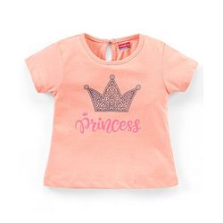 Babyhug 100% Cotton Half Sleeves Top Princess Graphics Print - Peach
