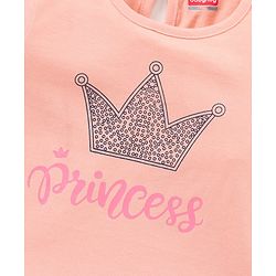 Babyhug 100% Cotton Half Sleeves Top Princess Graphics Print - Peach