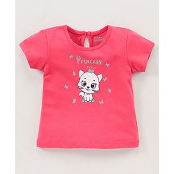 Babyhug 100% Cotton Knit Half Sleeves Tee Kitty Graphics - Fuchsia