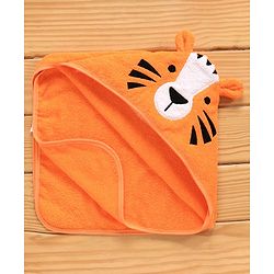 Babyhug Knitted Terry Tiger Hooded Towel - Orange