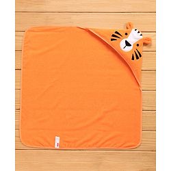 Babyhug Knitted Terry Tiger Hooded Towel - Orange