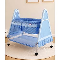 Babyhug Angel Dreams Cradle With Storage Basket & Mosquito Net - Blue