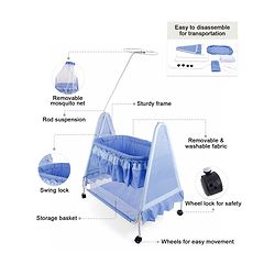 Babyhug Angel Dreams Cradle With Storage Basket & Mosquito Net - Blue