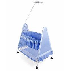 Babyhug Angel Dreams Cradle With Storage Basket & Mosquito Net - Blue