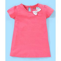 Babyhug 100% Cotton Half Sleeves A Line Floral Printed Frock with Bow Applique Pack of 2 - Pink