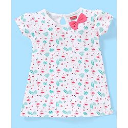 Babyhug 100% Cotton Half Sleeves A Line Floral Printed Frock with Bow Applique Pack of 2 - Pink