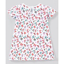 Babyhug 100% Cotton Knit Half Sleeves Butterfly Print Frocks With Bow Applique Pack Of 2 - White & Navy Blue
