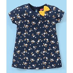 Babyhug 100% Cotton Half Sleeves Floral Print Frocks with Bow Applique Pack of 2 - Navy Blue & Yellow