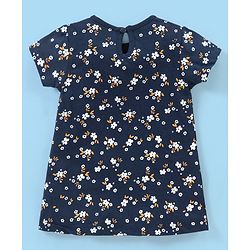 Babyhug 100% Cotton Half Sleeves Floral Print Frocks with Bow Applique Pack of 2 - Navy Blue & Yellow