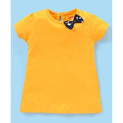 Babyhug 100% Cotton Half Sleeves Floral Print Frocks with Bow Applique Pack of 2 - Navy Blue & Yellow