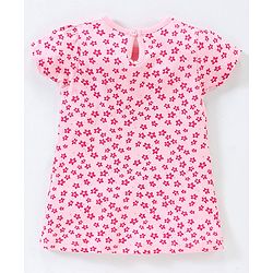 Babyhug 100% Cotton Knit Half Sleeves Floral Print Frocks With Bow Applique Pack of 2 - Pink
