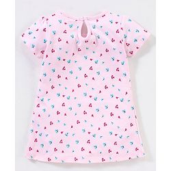 Babyhug 100% Cotton Half Sleeves Frock with Bow Applique - Pink