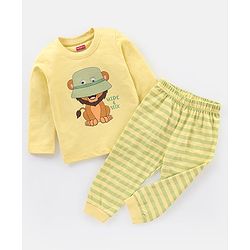 Babyhug Cotton Knit Full Sleeves Night Suit Lion Print - Yellow