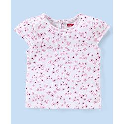 Babyhug 100% Cotton   Frock with Half Sleeves Inner Tee Floral Print and Embroidery - Pink