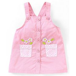 Babyhug 100% Cotton   Frock with Half Sleeves Inner Tee Floral Print and Embroidery - Pink