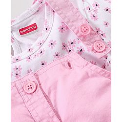 Babyhug 100% Cotton   Frock with Half Sleeves Inner Tee Floral Print and Embroidery - Pink