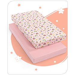 Babyhug Premium Cotton Fitted Crib Sheets Princess Theme Pack of 2 - Pink