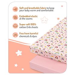 Babyhug Premium Cotton Fitted Crib Sheets Princess Theme Pack of 2 - Pink