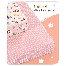 Babyhug Premium Cotton Fitted Crib Sheets Princess Theme Pack of 2 - Pink