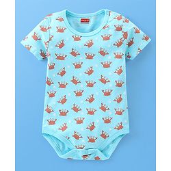 Babyhug 100% Cotton Half Sleeves Onesies Sea Life & Star Print Pack Of 5 - Blue Pink & White