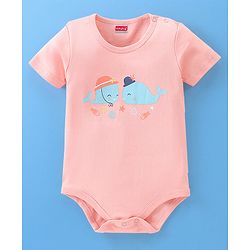 Babyhug 100% Cotton Half Sleeves Onesies Sea Life & Star Print Pack Of 5 - Blue Pink & White