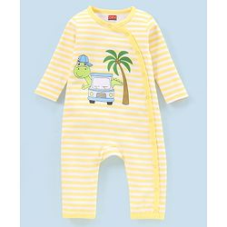 Babyhug 100% Cotton Full Sleeves Romper Pack Of 2 Dino Print - Yellow and White