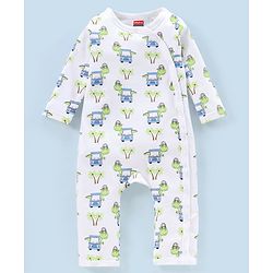 Babyhug 100% Cotton Full Sleeves Romper Pack Of 2 Dino Print - Yellow and White