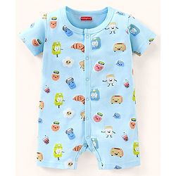 Babyhug 100% Cotton Half Sleeves Romper Bread Print - Blue