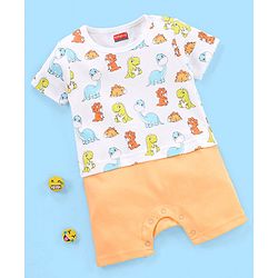 Babyhug 100% Cotton Half Sleeves Romper Dino Print - Multicolor