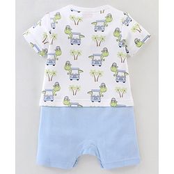 Babyhug 100% Cotton Half Sleeves Romper Dino In Car Print - Blue