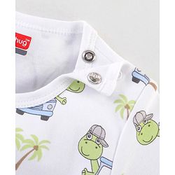 Babyhug 100% Cotton Half Sleeves Romper Dino In Car Print - Blue