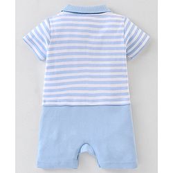 Babyhug 100% Cotton Half Sleeves Stripe Romper Dino Print - Blue