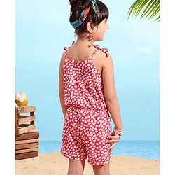 Babyhug 100% Cotton Knitted Singlet Sleeves Jumpsuit Floral Print - Red